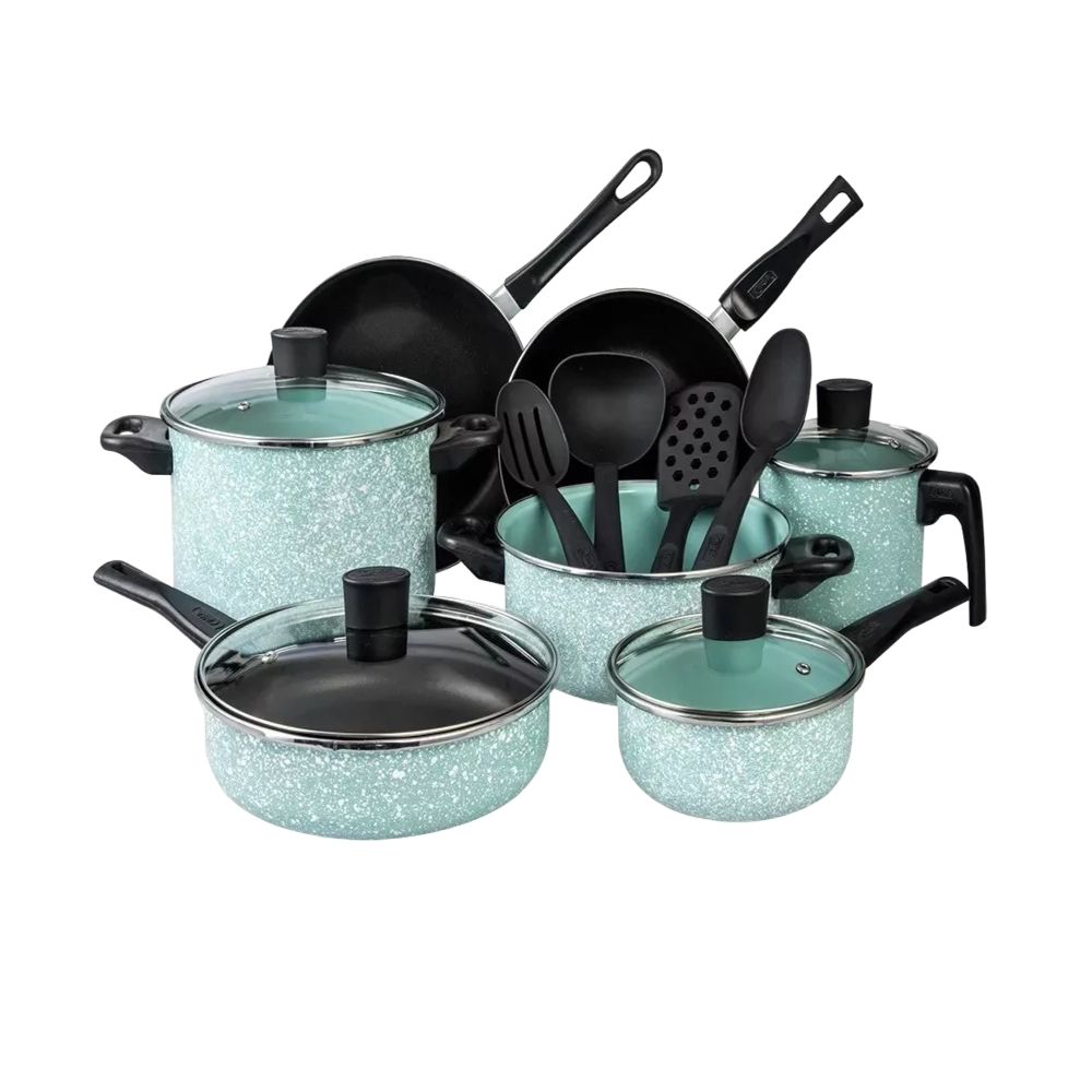 Batería De Cocina Cinsa Belug Granito Jade Menta 15 Piezas