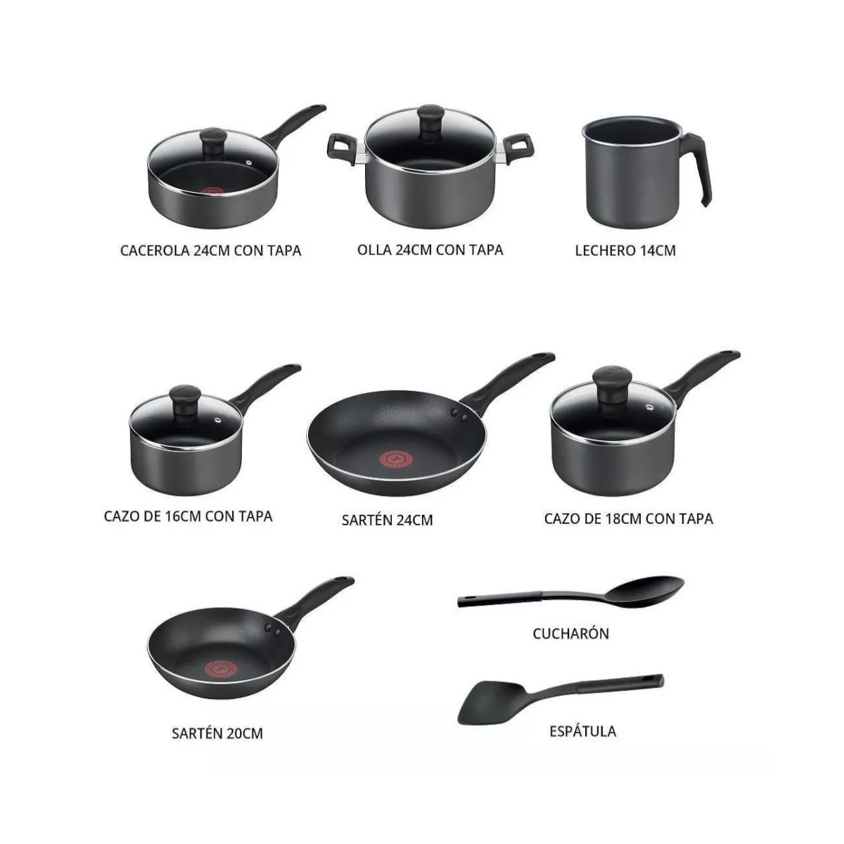 Foto 4 | Batería de Cocina T-Fal A730SA75 color Negro 13 Piezas