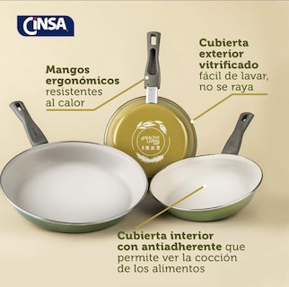 Foto 2 | Juego de 3 Sartenes Cinsa Healthy Living color Verde Olivo