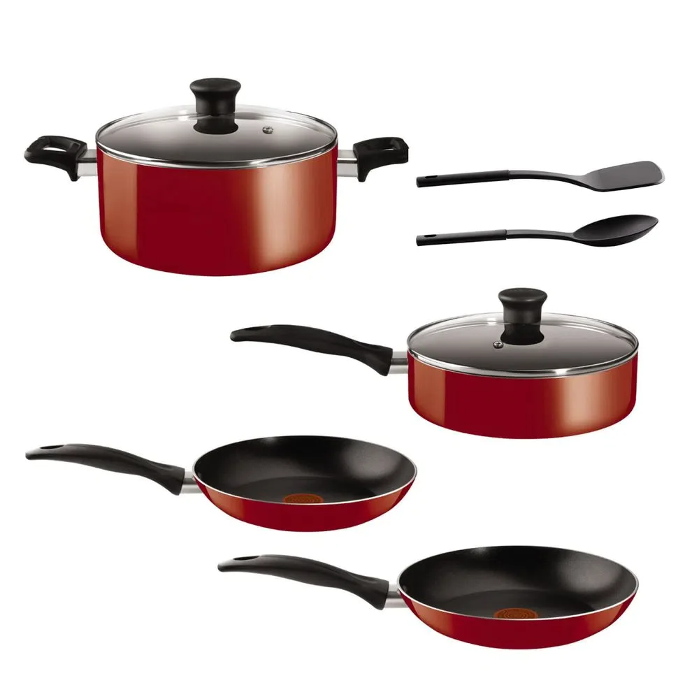 Batería de Cocina T-Fal B114S885 color Rojo 8ZAS Revestimiento Antiadherente