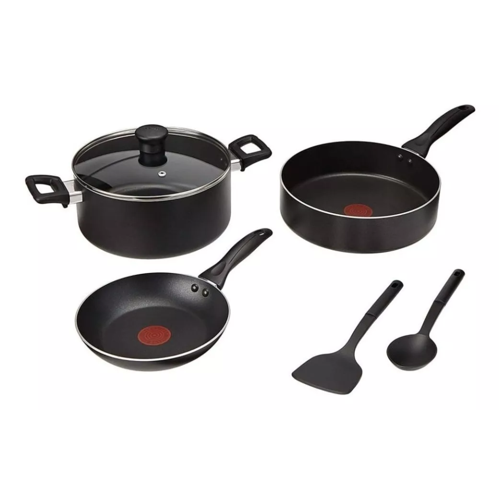 Batería de Cocina Family Cook T-Fal A741S775 color Negro Antiadherente 6 PZAS