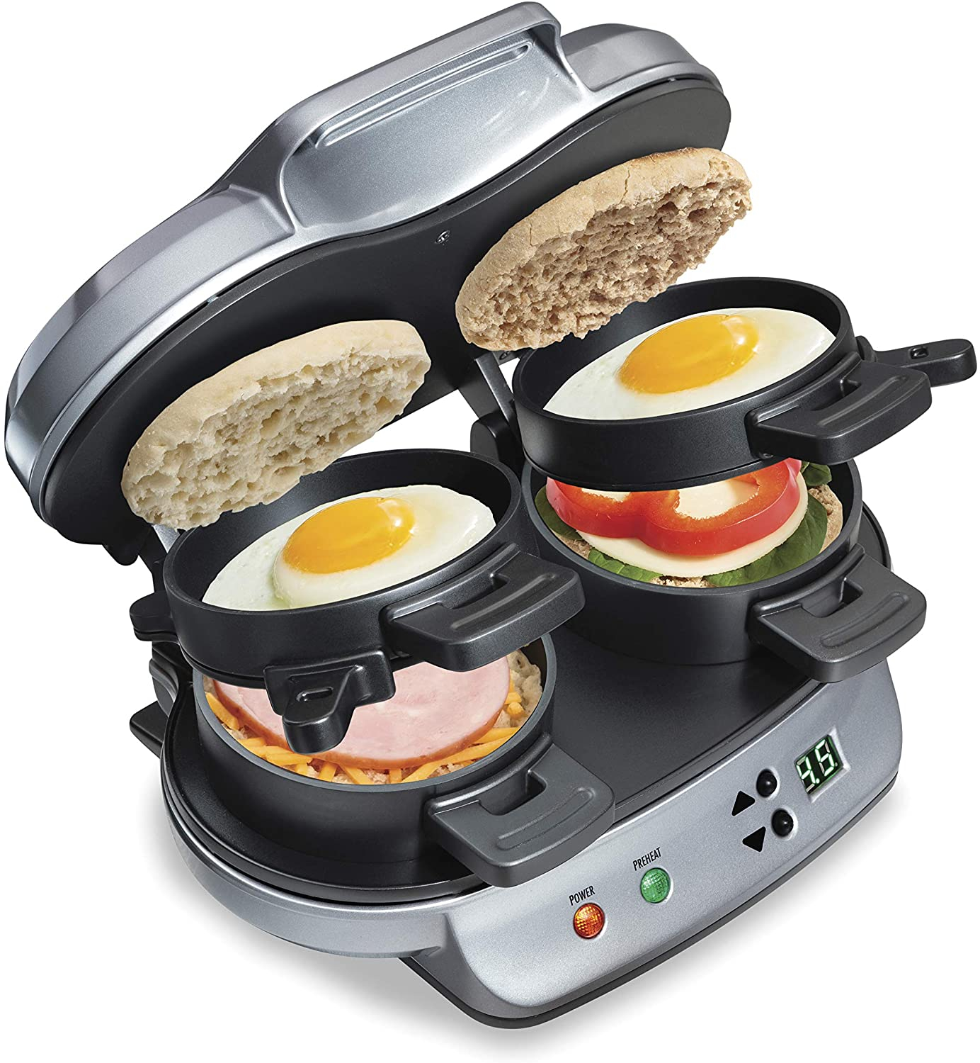 Foto 2 pulgar | Venta Internacional - Hamilton Beach Dual Breakfast Sandwich Maker Con Temporizador, Plata (25490a)