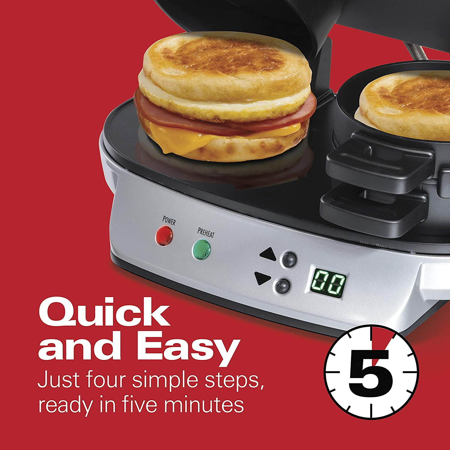 Foto 3 pulgar | Venta Internacional - Hamilton Beach Dual Breakfast Sandwich Maker Con Temporizador, Plata (25490a)