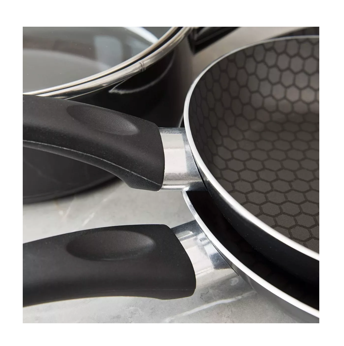 Foto 4 pulgar | Batería de Cocina de Aluminio con Antiadherente 6 Piezas Negro con Tapa de Vidrio