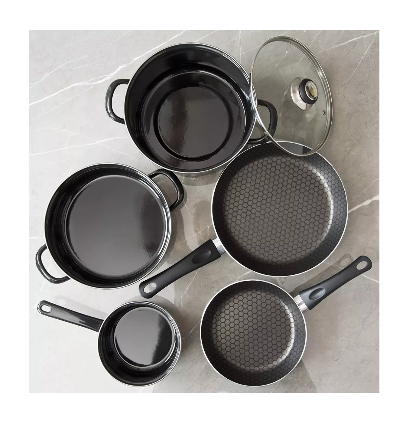 Foto 6 pulgar | Batería de Cocina de Aluminio con Antiadherente 6 Piezas Negro con Tapa de Vidrio