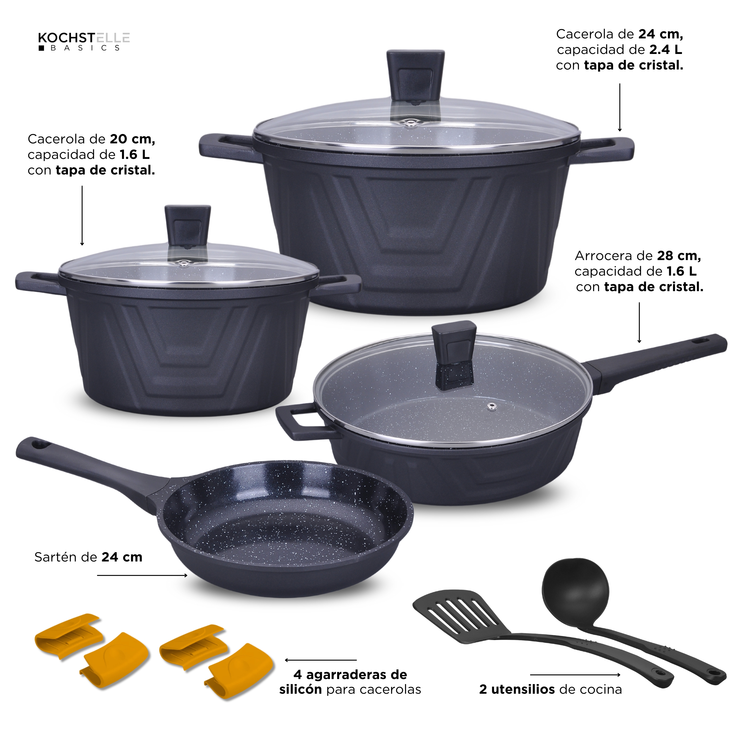 Foto 9 pulgar | KOCHSTELLE Batería de Cocina Modern Color Negro Antiadherente de 13 piezas
