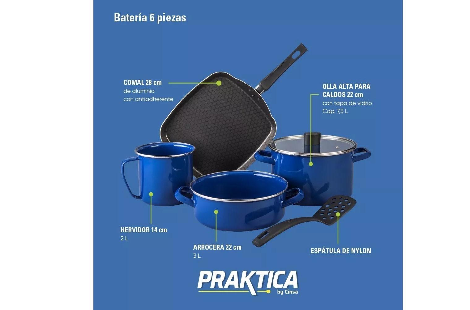 Foto 4 pulgar | Batería de Cocina Cinsa Praktica color Azul 6 Piezas