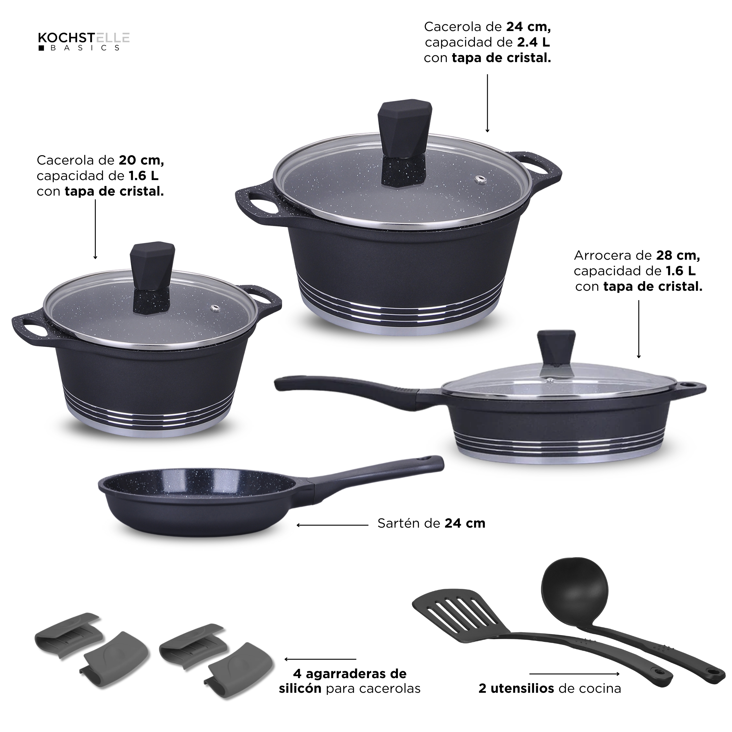 Foto 9 pulgar | KOCHSTELLE Batería de Cocina Joys Color Negro Antiadherente de 13 piezas