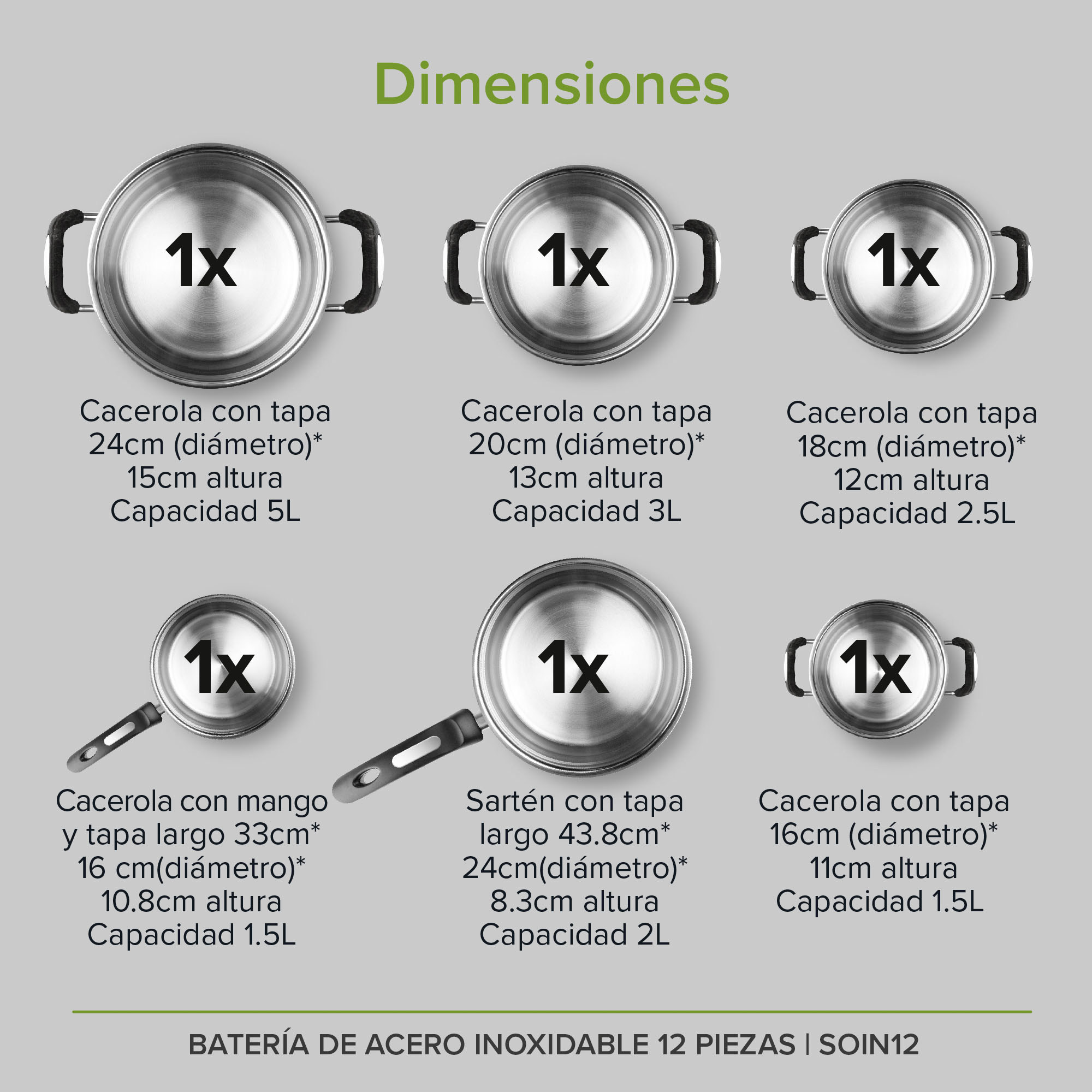 Foto 4 | Batería de Cocina Avera Acero Inox Acabado Espejo 12 Piezas Soin12