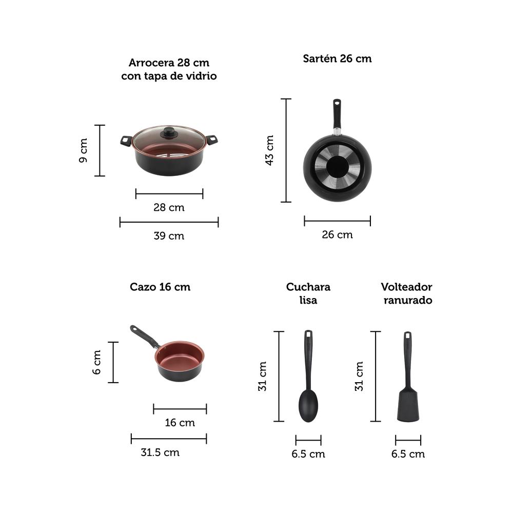 Foto 4 pulgar | Batería de Cocina Ekco Blackstick de 5 Piezas de Aluminio color Negro con Antiadherente