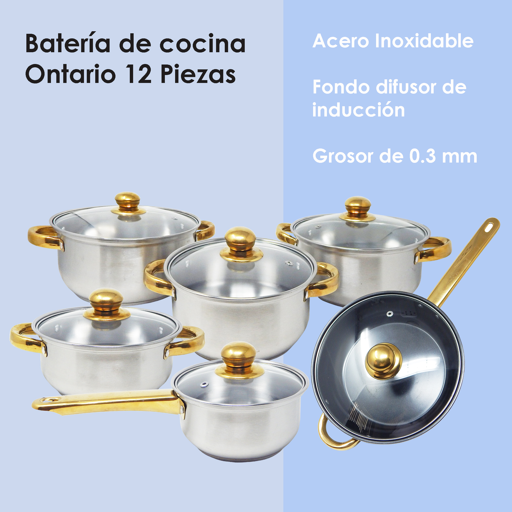 Foto 6 | Batería de Cocina Aquila Ontario Acero Inoxidable 12 Piezas