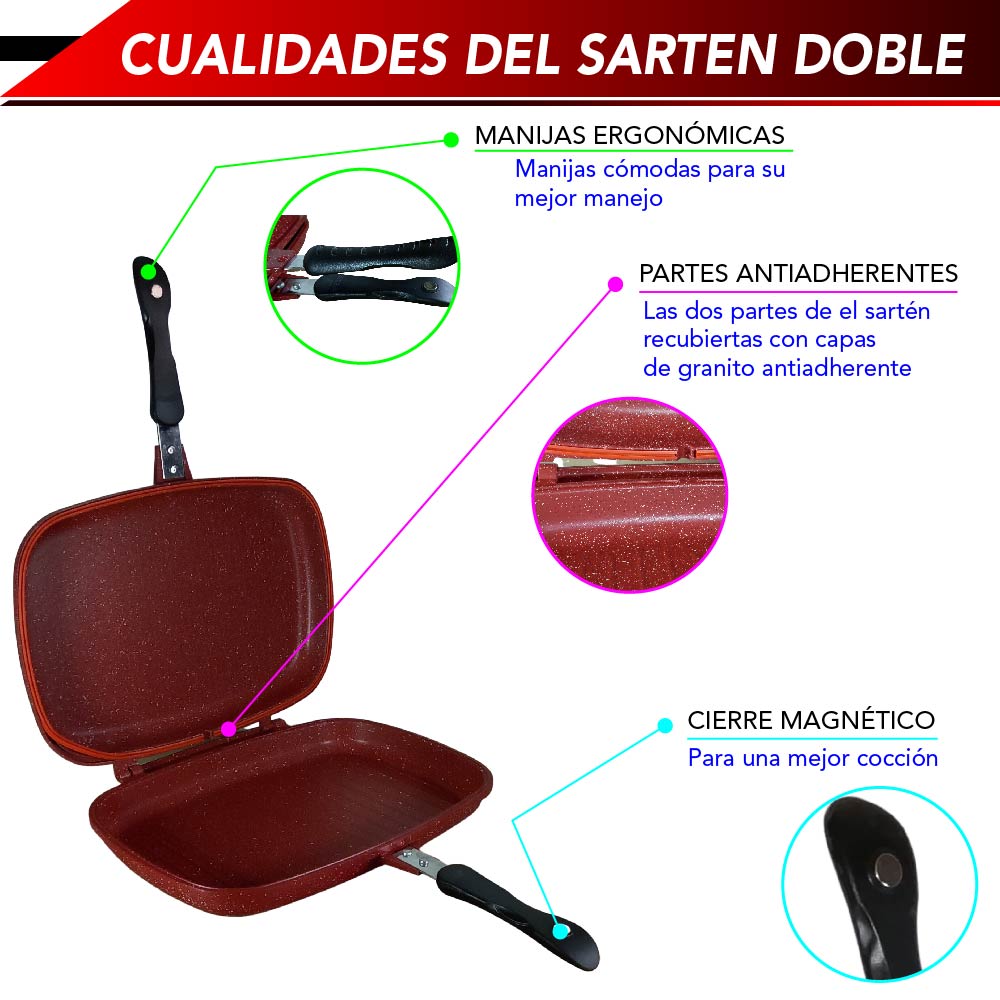 Foto 7 pulgar | Sartén Doble RD Royal Cook Y16555-1R color Rojo Antiadherente