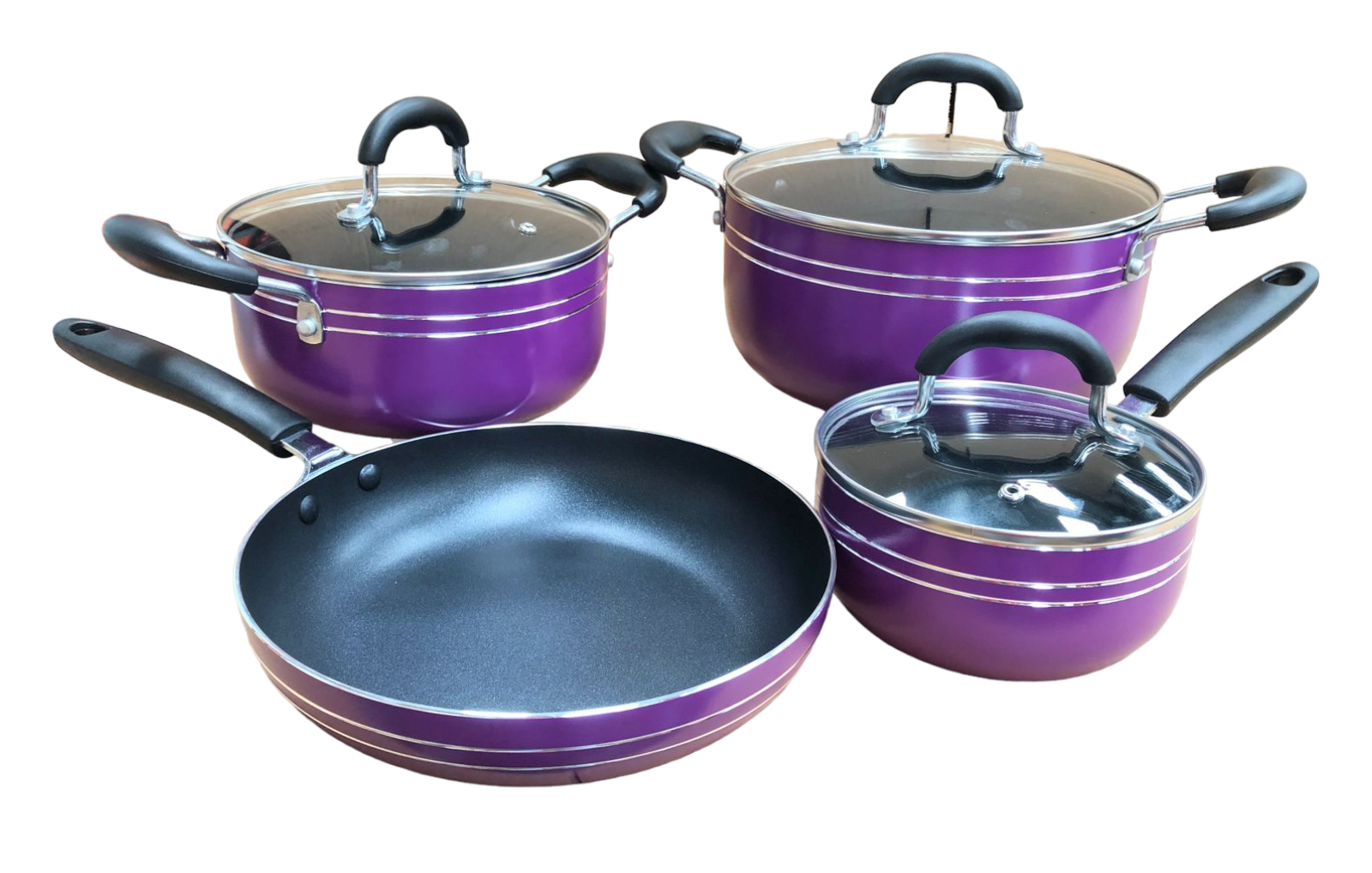 Juego Batería Cocina 7pzas Aluminio Olla Sarten Morado