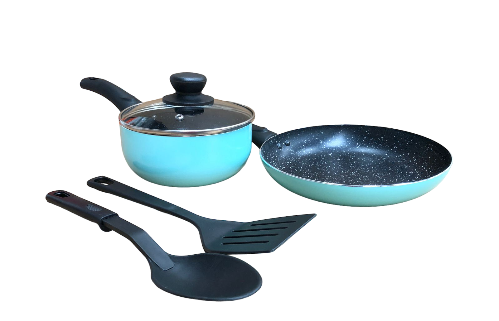 Juego Batería Cocina 5pzas Aluminio Olla Sarten Turquesa