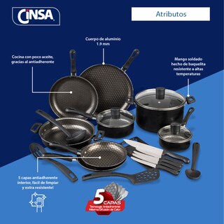 Foto 3 | Batería de Cocina Cinsa Negra de Aluminio 21 Piezas
