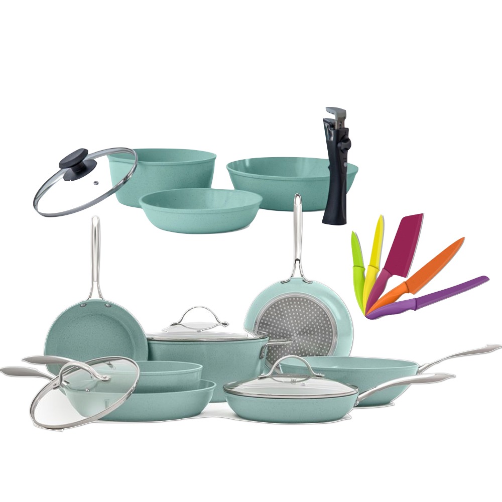 Batería de Cocina 20 Piezas Jade Cook + Cuchillos Multicolor