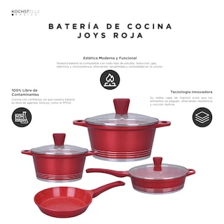 Foto 6 | KOCHSTELLE Batería de Cocina Joys Color Rojo Antiadherente de 13 piezas