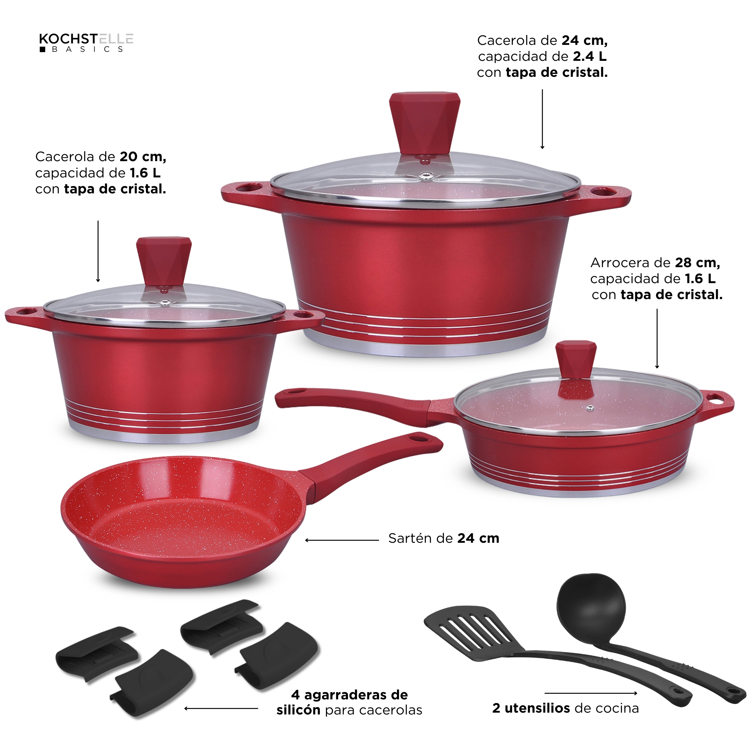 Foto 9 pulgar | KOCHSTELLE Batería de Cocina Joys Color Rojo Antiadherente de 13 piezas