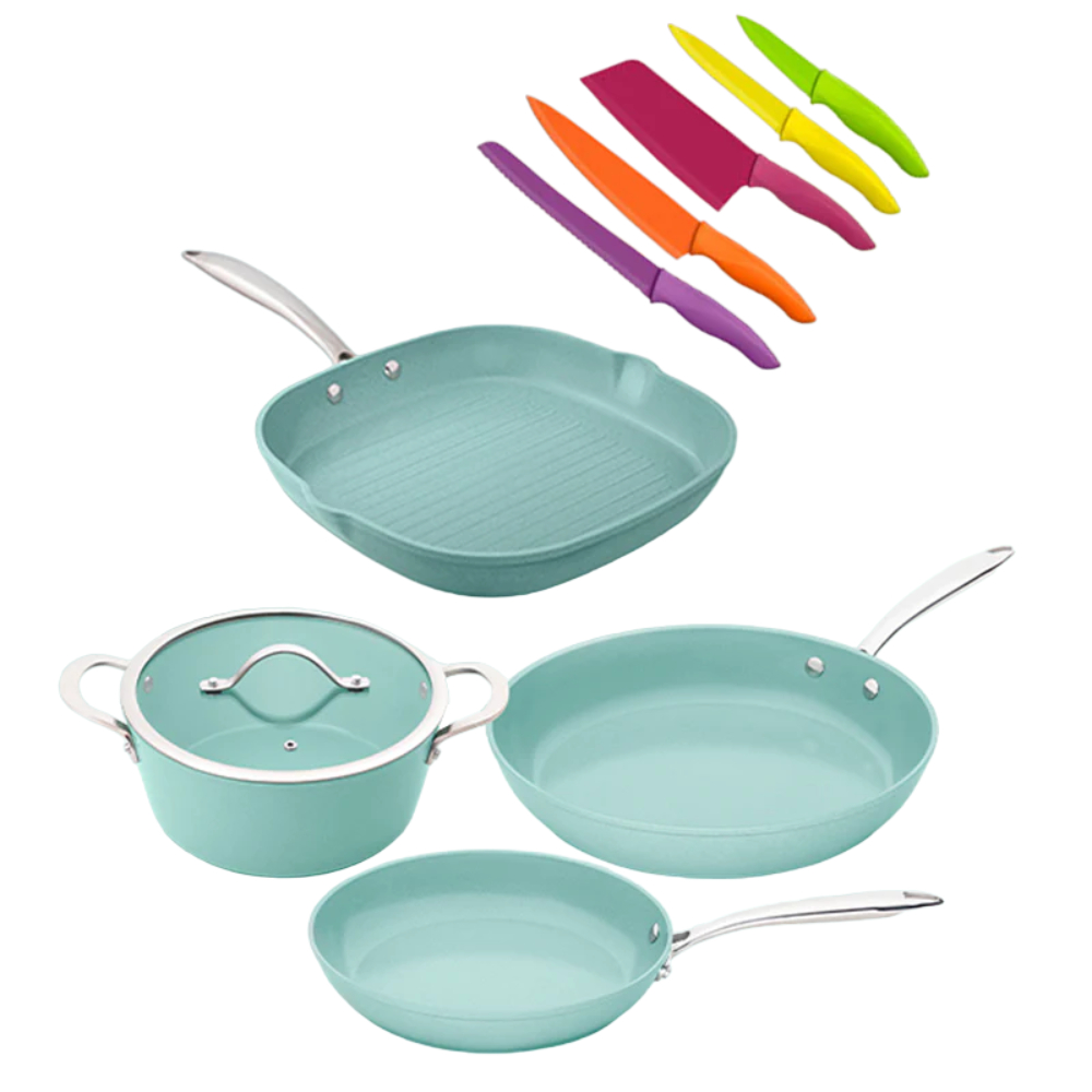 Batería de Bateria de Cocina + Grill + Cuchillos Jade Cook Nueva Generación 10 Piezas