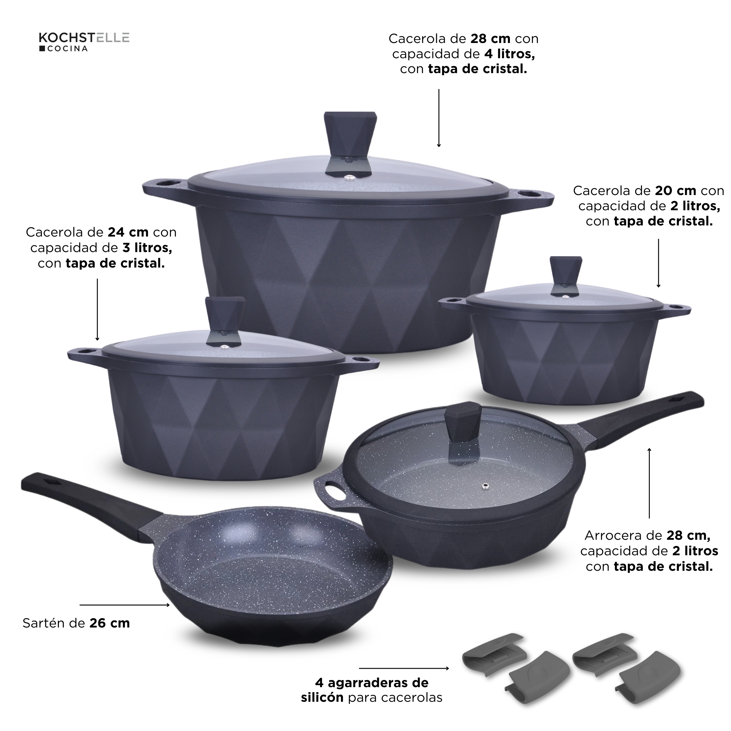 Foto 9 pulgar | KOCHSTELLE Batería de Cocina Serenity Color Negro Antiadherente de 13 piezas