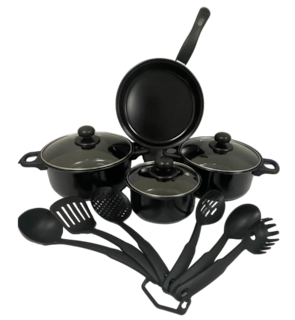 Foto 1 | Juego de Bateria de Cocina con Tapa y Cucharones Negro 14 PZAS Hierro