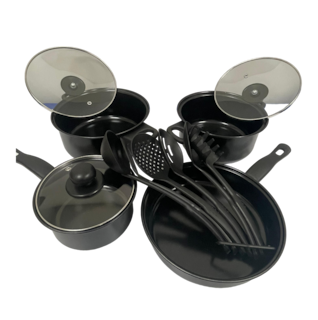 Foto 2 | Juego de Bateria de Cocina con Tapa y Cucharones Negro 14 PZAS Hierro