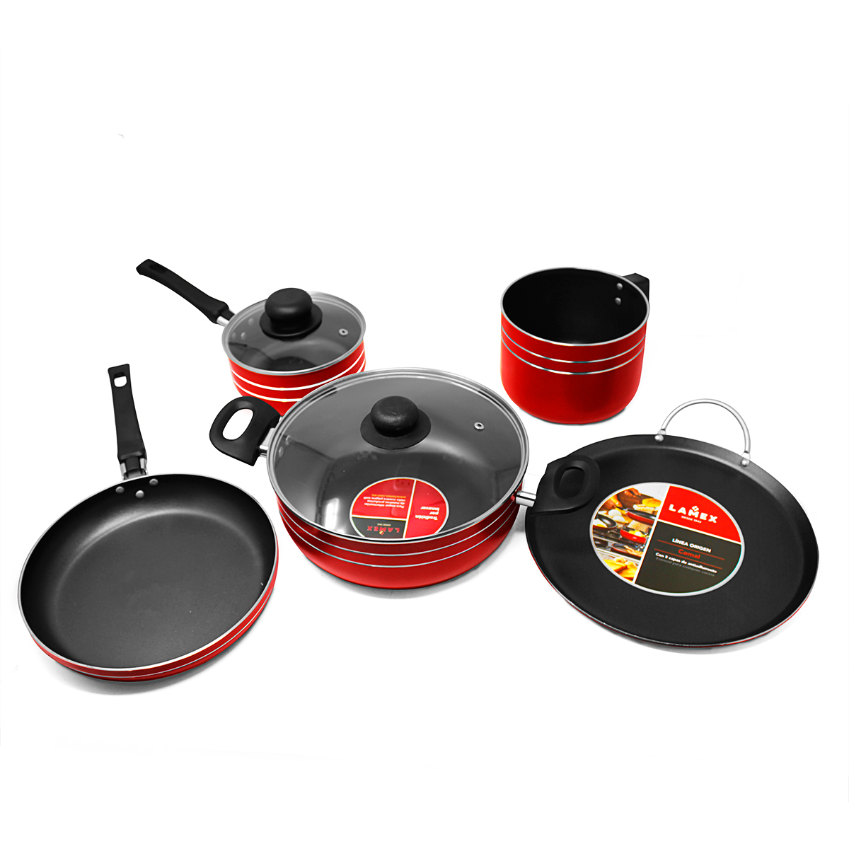 Batería de Cocina Lamex Rubí  Antiadherente Roja 7 Piezas