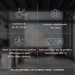 Foto 2 | Set De 3 Sartenes De Inducción Antiadherente Avera Acero Inox Cosar02p-color Plata
