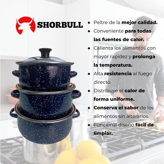 Foto 5 | Juego de Ollas con Tapa de Peltre Shorbull International Azul 6 Piezas