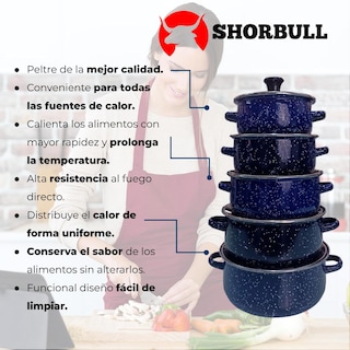 Foto 8 | Juego de Ollas Shorbull color Azul 10 Piezas