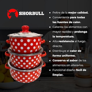 Foto 7 | Juego de Ollas Shorbull color Rojo 6 Piezas