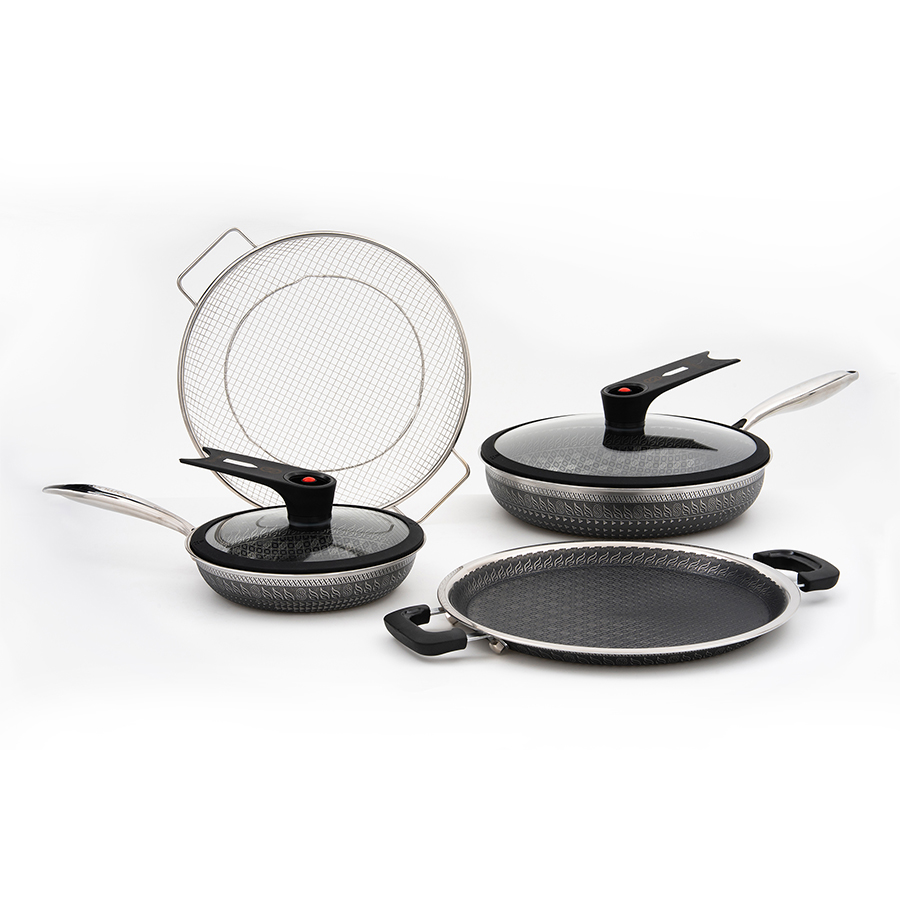Set de Sartenes Antiadherentes Samurai de Acero Inoxidable 6 Piezas Libres de PFOA