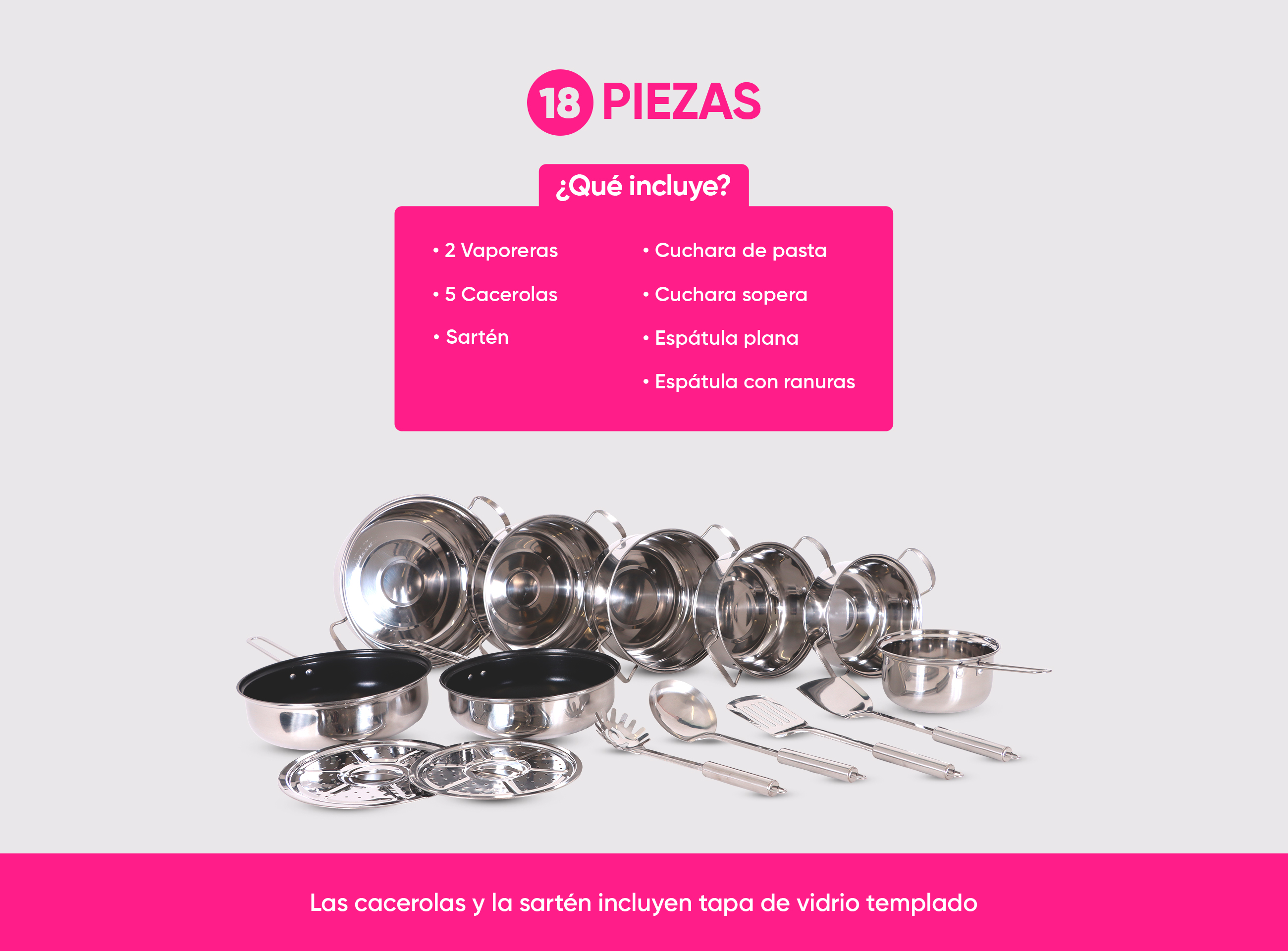 Foto 3 pulgar | Batería De Cocina Sofia Inox Acero Inoxidable 18 Piezas
