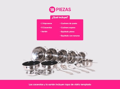 Foto 2 | Batería De Cocina Sofia Inox Acero Inoxidable 18 Piezas