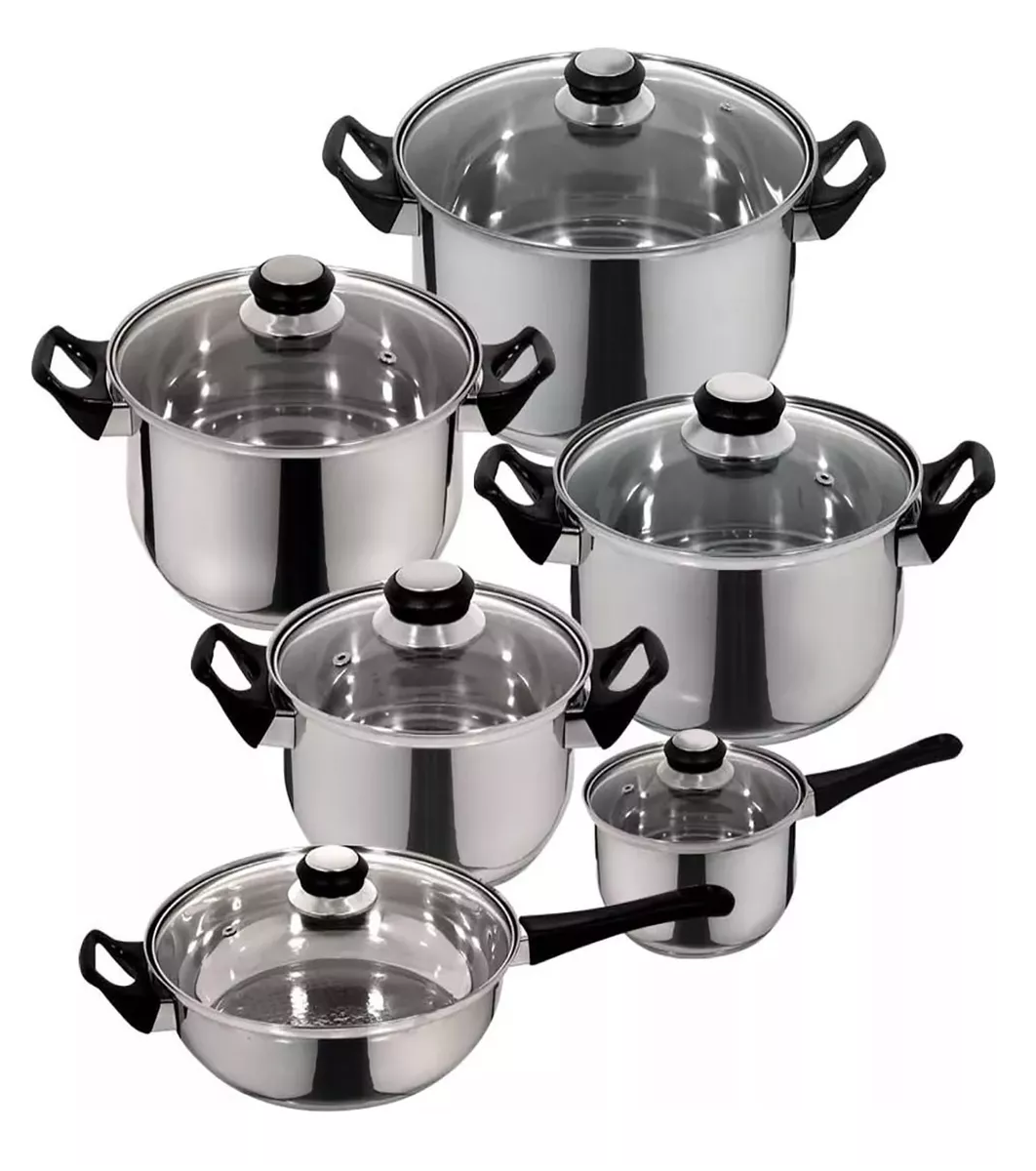 Batería De Cocina Ollas Acero Inoxidable Tapa Cacerola 6 Pcs, Plata