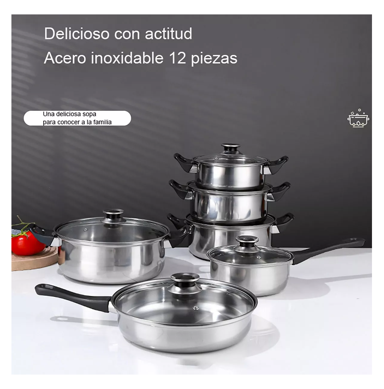 Foto 3 pulgar | Batería De Cocina Ollas Acero Inoxidable Tapa Cacerola 6 Pcs, Plata