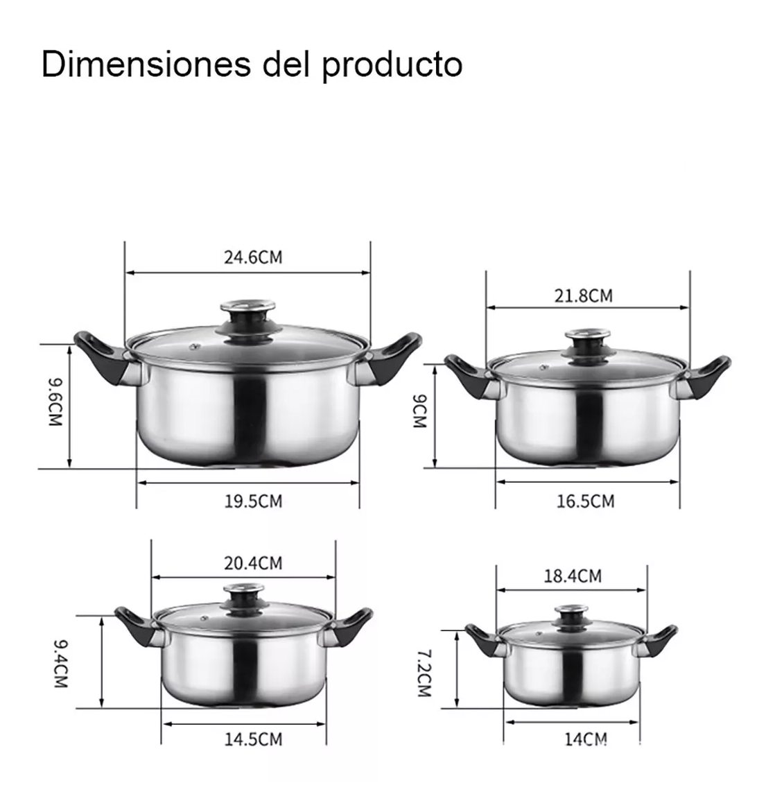 Foto 4 pulgar | Batería De Cocina Ollas Acero Inoxidable Tapa Cacerola 6 Pcs, Plata