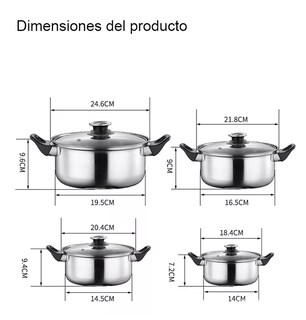 Foto 3 | Batería De Cocina Ollas Acero Inoxidable Tapa Cacerola 6 Pcs, Plata