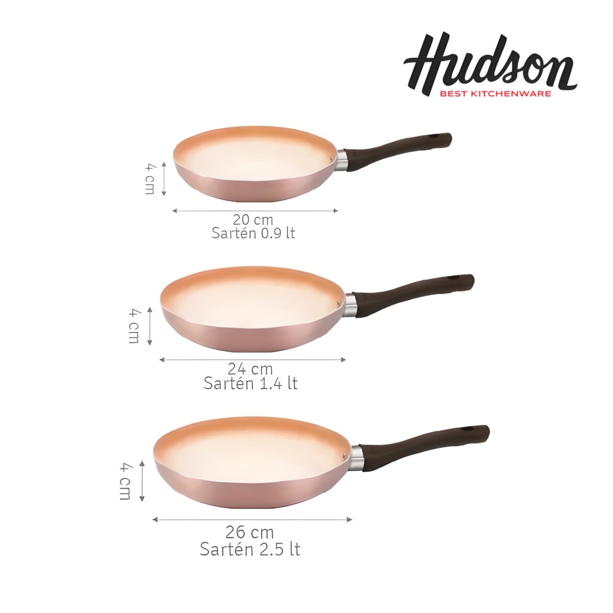 Foto 3 pulgar | Juego 3 Sartenes Hudson Aluminio Espesor 2mm 20/24/26 Cm color Cobre 3 Capas Antiadherente Cerámico