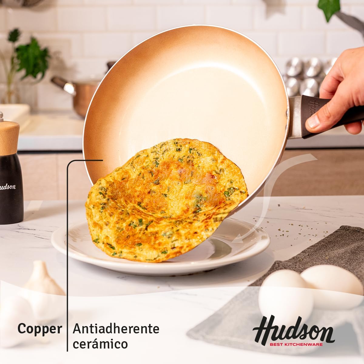 Foto 5 | Juego 3 Sartenes Hudson Aluminio Espesor 2mm 20/24/26 Cm color Cobre 3 Capas Antiadherente Cerámico