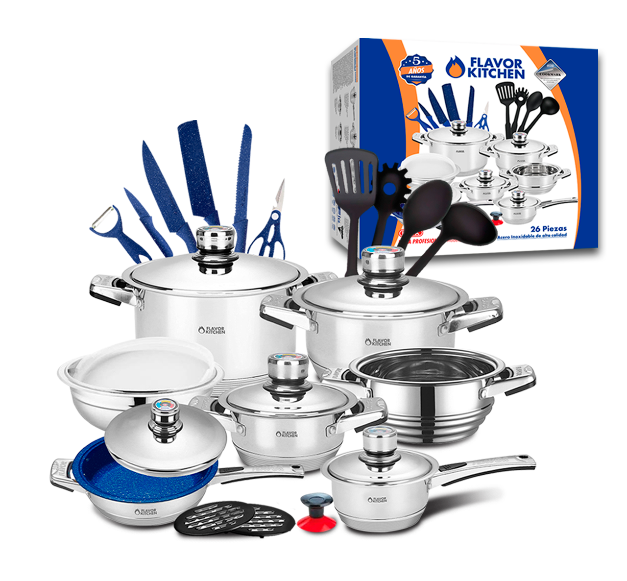 Batería de Cocina Flavor Kitchen de Acero Inoxidable 26 Piezas