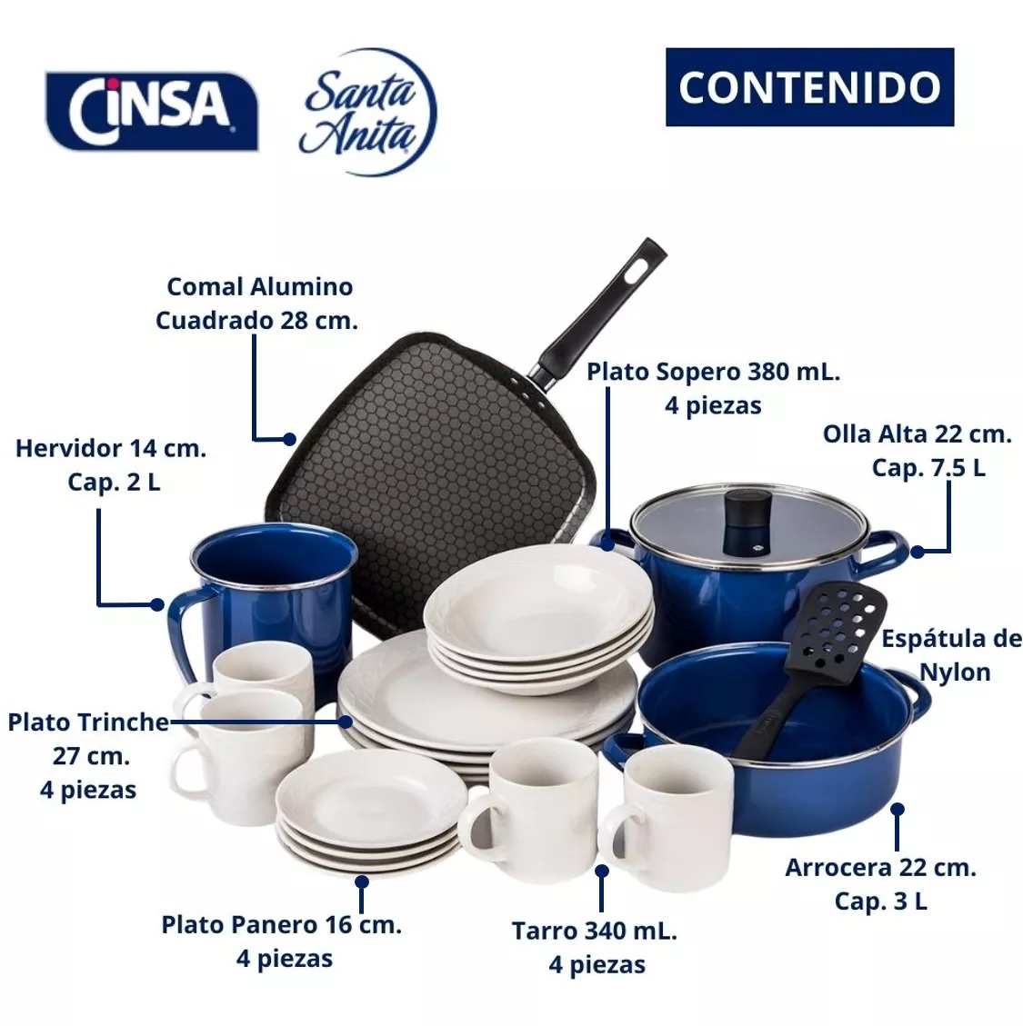 Foto 3 pulgar | Batería de Cocina Cinsa 6 Piezas y Vajilla de Cerámica 16 Piezas