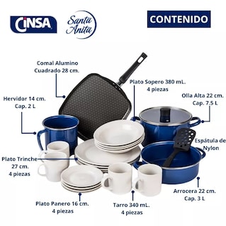 Foto 2 | Batería de Cocina Cinsa 6 Piezas y Vajilla de Cerámica 16 Piezas