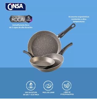 Foto 7 | Juego De 3 Sartenes Aluminio Cinsa Onix Antiadherente 5 Capas Gris
