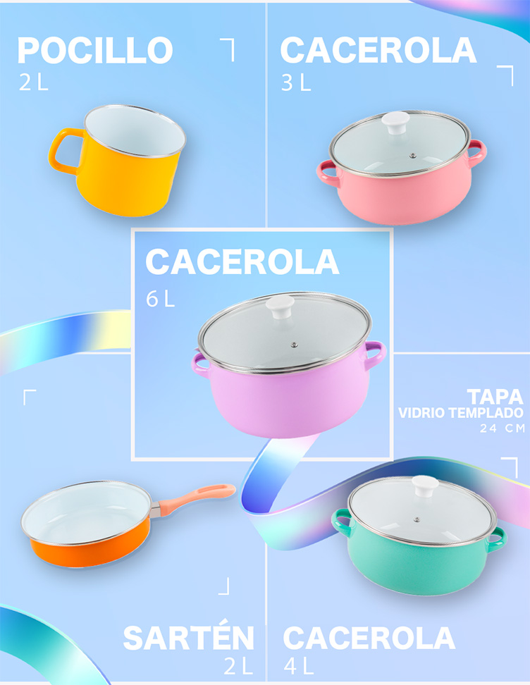 Foto 2 | Batería de Cocina Sofia Rainbow de Peltre 8 Piezas Multicolor