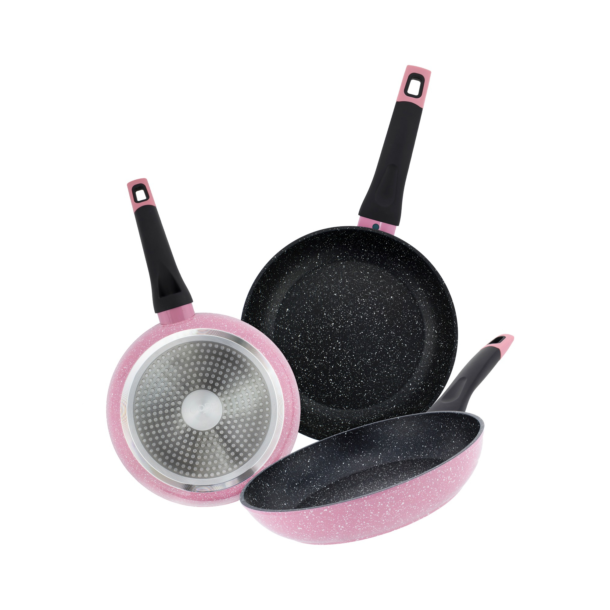 Juego De 3 Sartenes Foode Mod Fde01155 Color Rosa Marmoleado