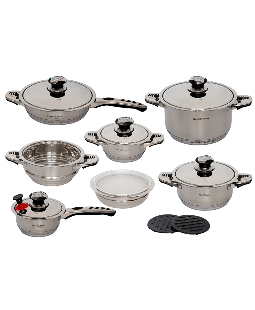 Batería De Cocina Royal Haus Rh-16 De Acero Inoxidable Antiadherente Combinado 16 Piezas