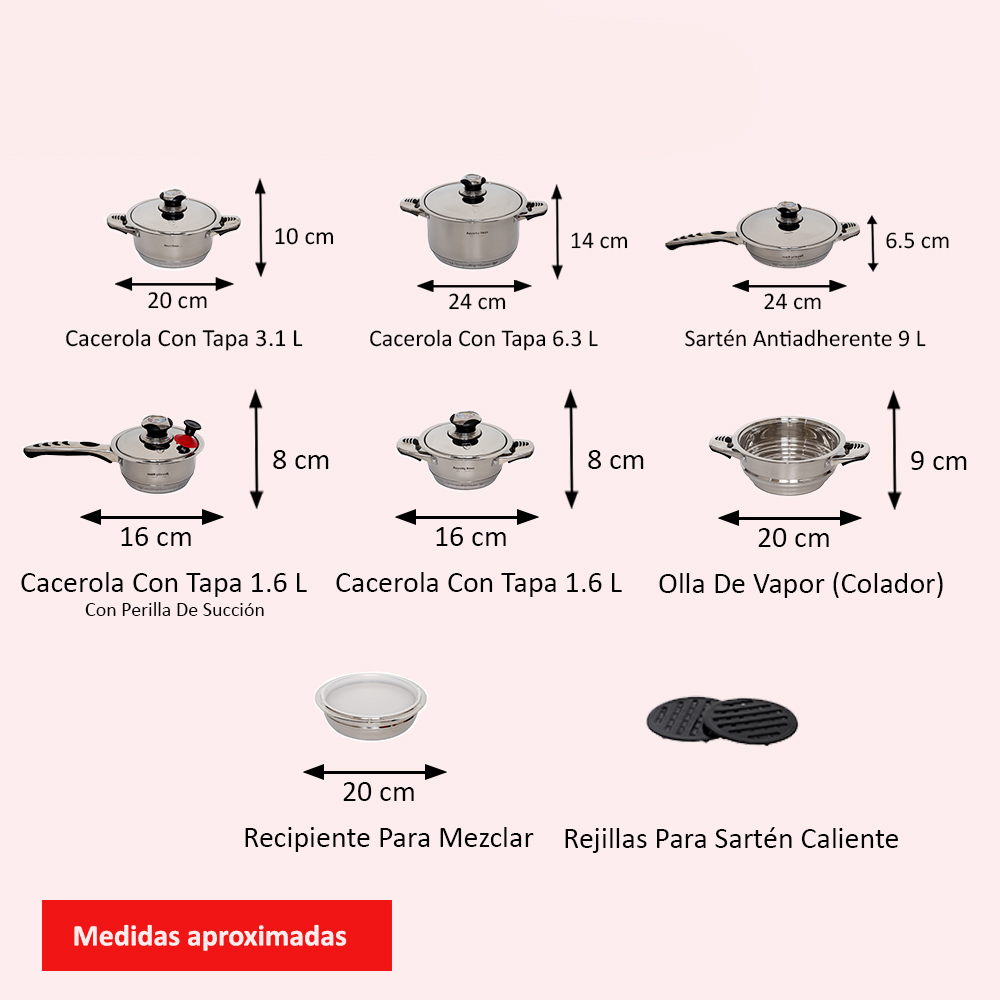 Foto 3 | Batería De Cocina Royal Haus Rh-16 De Acero Inoxidable Antiadherente Combinado 16 Piezas