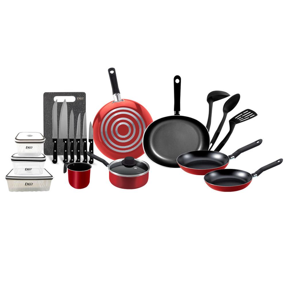 Batería de Cocina Ekco Roja con Antiadherente 23 Piezas