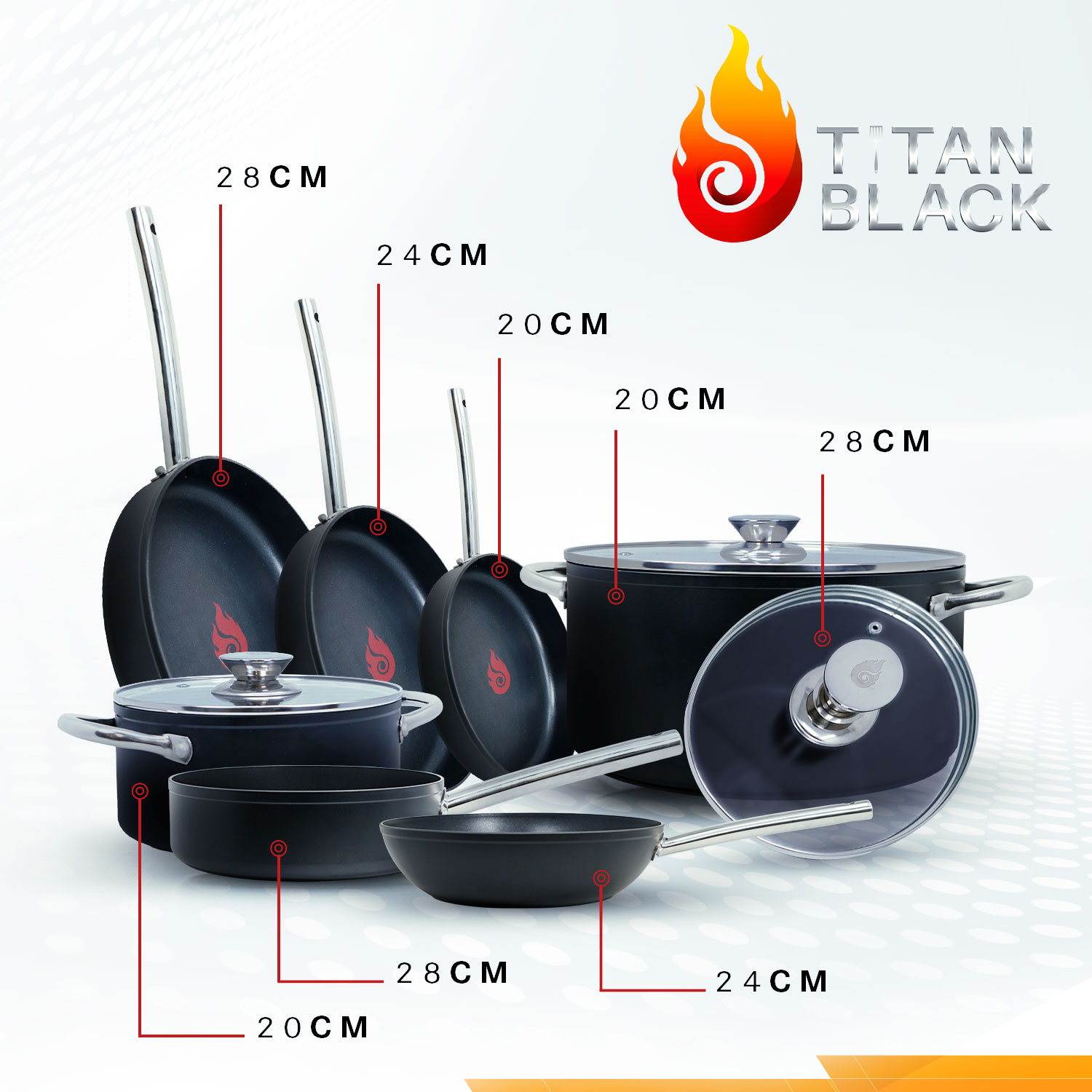 Foto 4 pulgar | Bateria De Cocina Titan Black De Titanio 20 Pzas Juego Con Sartenes Y Ollas